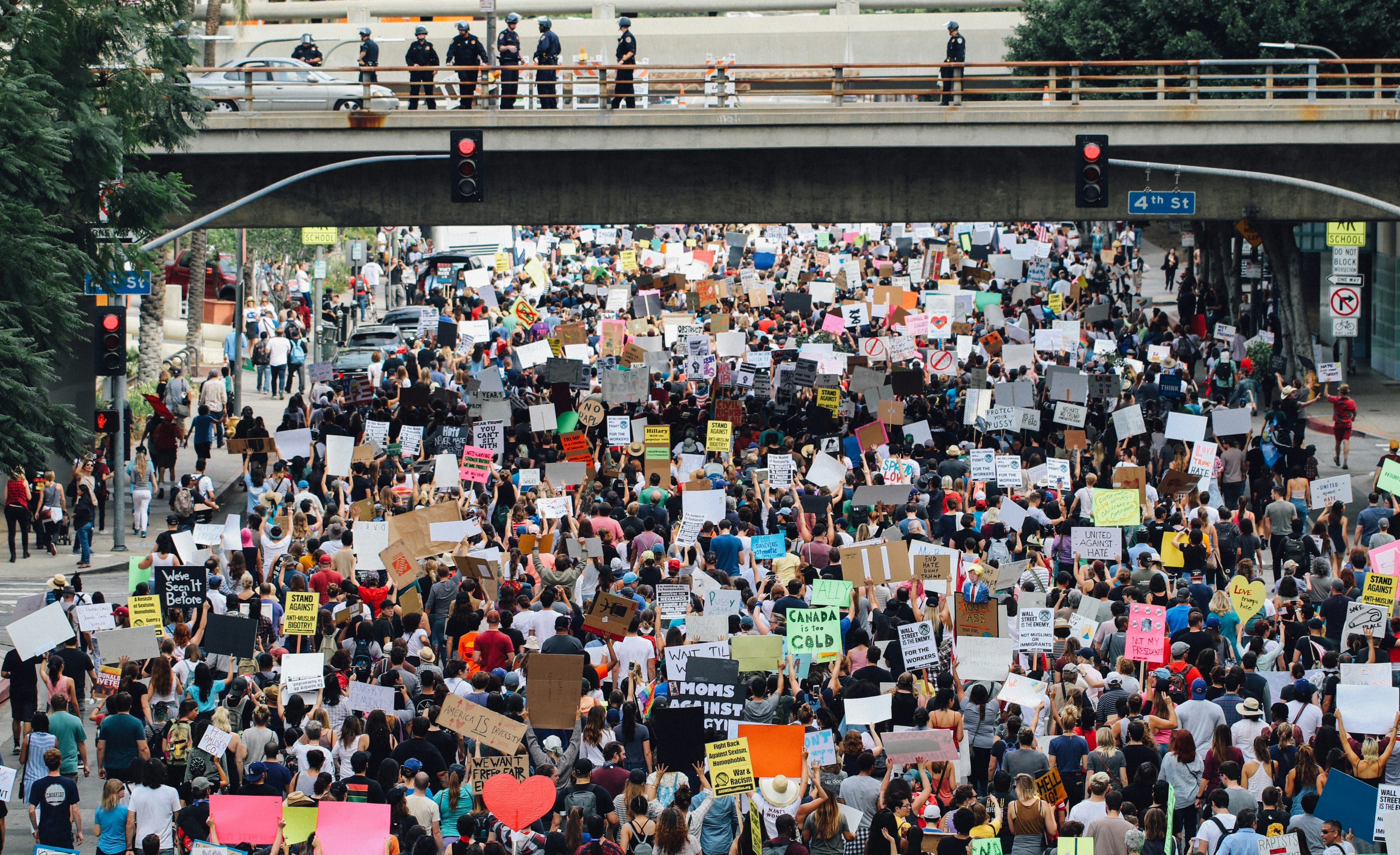 Community crowd marching together
